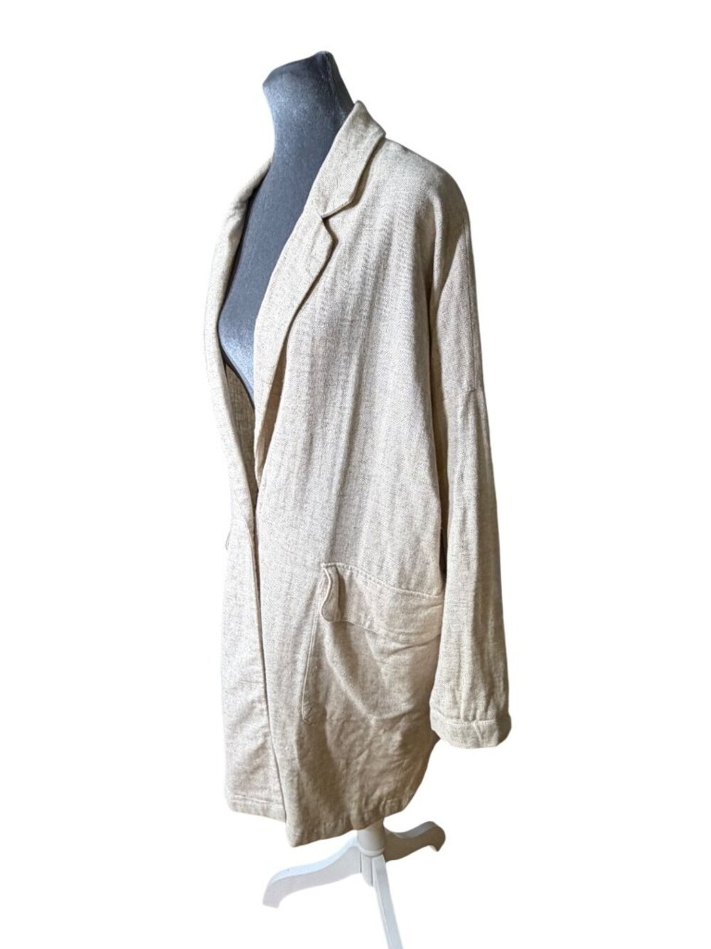 Oversized Zara Beige Linen Blend Single-Button Womens Blazer Coat With Pockets S - Picture 3 of 11